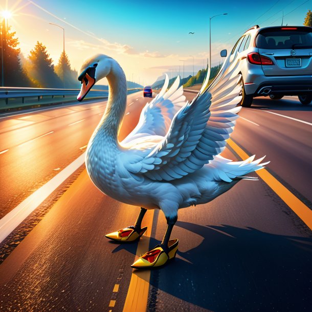 Illustration of a swan in a shoes on the highway