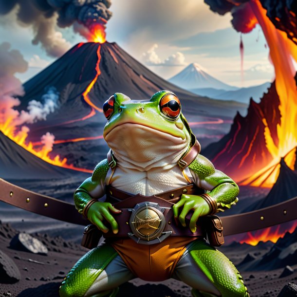 Drawing of a frog in a belt in the volcano