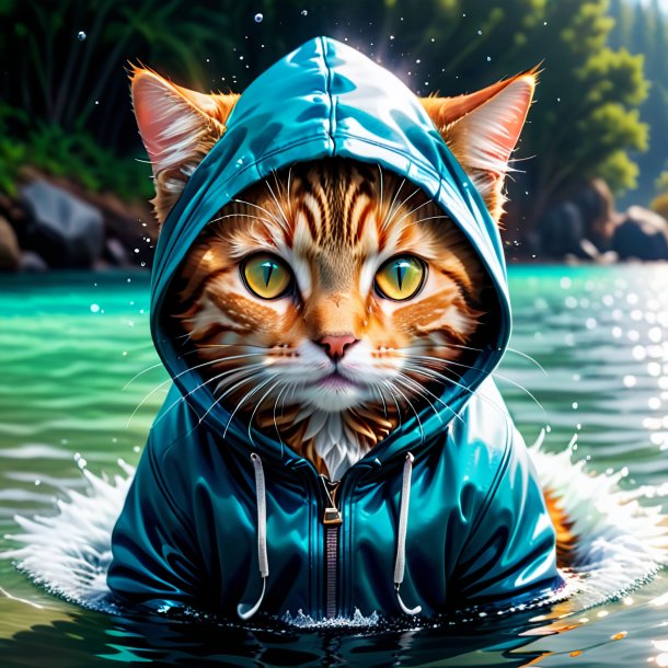 Pic of a cat in a hoodie in the water