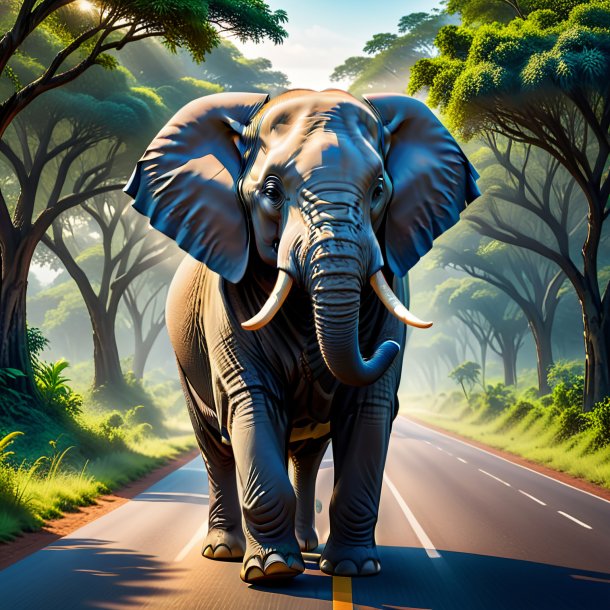 Illustration of a elephant in a belt on the road