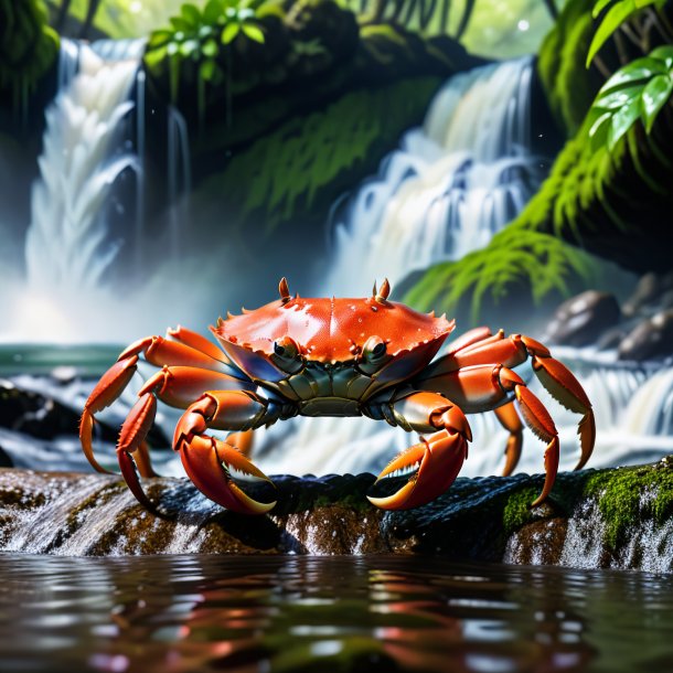 Image of a crab in a belt in the waterfall