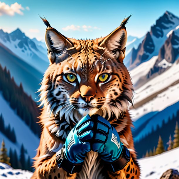 Image of a lynx in a gloves in the mountains