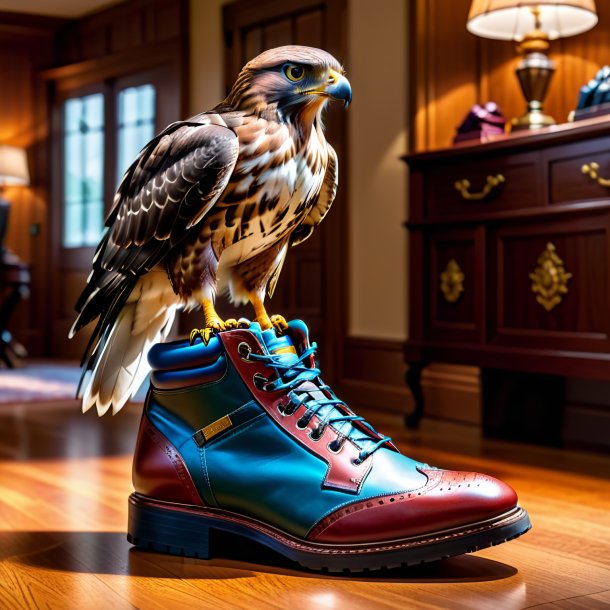 Foto de un halcón en un zapato en la casa