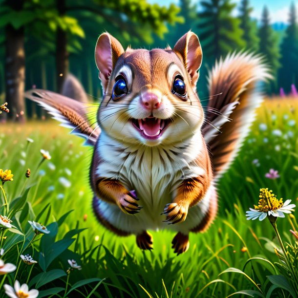 Image of a smiling of a flying squirrel in the meadow