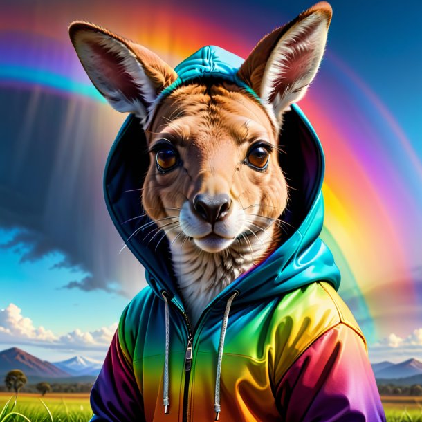 Drawing of a kangaroo in a hoodie on the rainbow