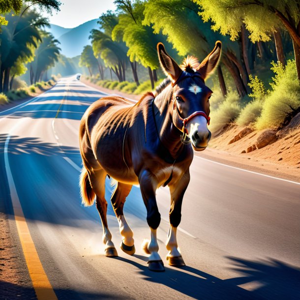 Picture of a dancing of a mule on the road