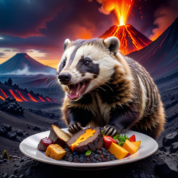 Photo of a eating of a badger in the volcano