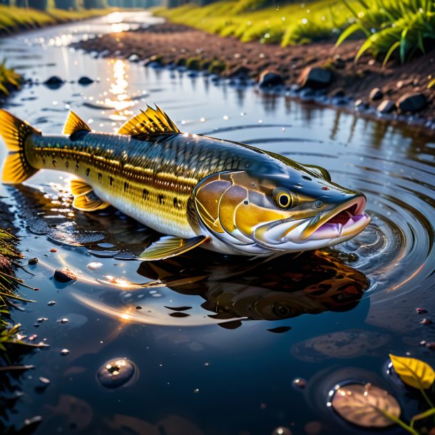 Image of a eating of a pike in the puddle