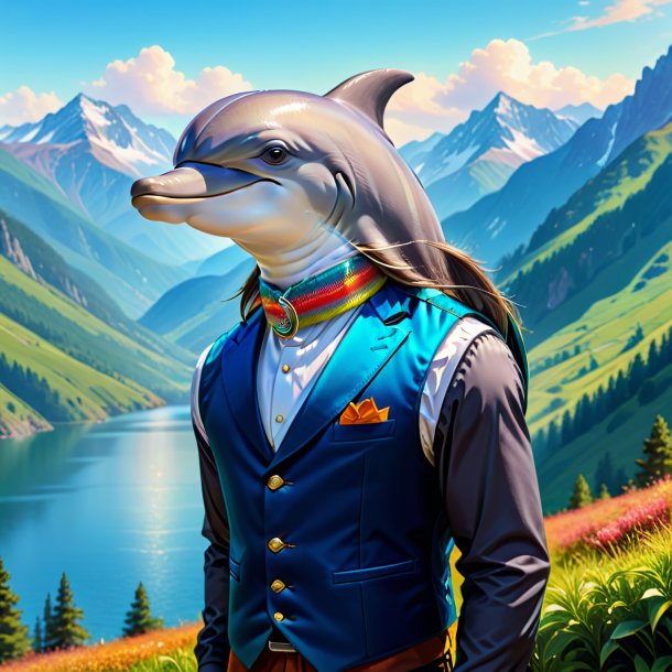 Drawing of a dolphin in a vest in the mountains