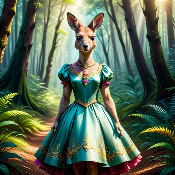 Drawing of a kangaroo in a dress in the forest