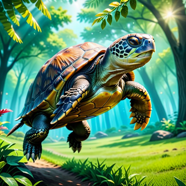 Image of a jumping of a turtle in the park