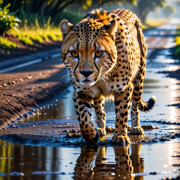 Pic d'un repas de guépard dans la flaque