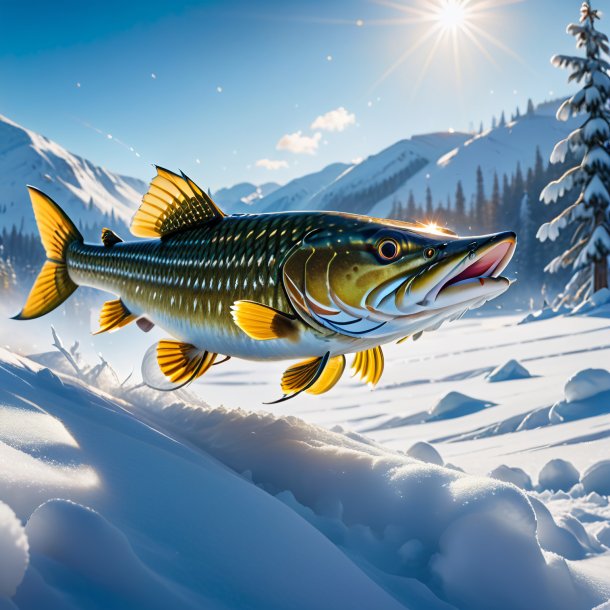 Picture of a playing of a pike in the snow