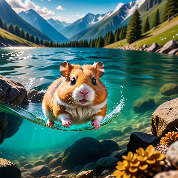 Photo d'une baignade d'un hamster dans les montagnes