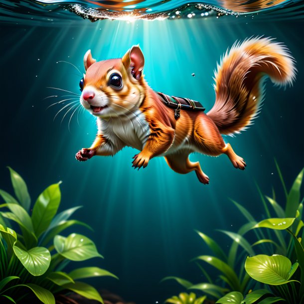 Drawing of a flying squirrel in a belt in the water