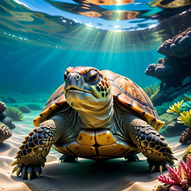 Pic of a tortoise in a belt in the water