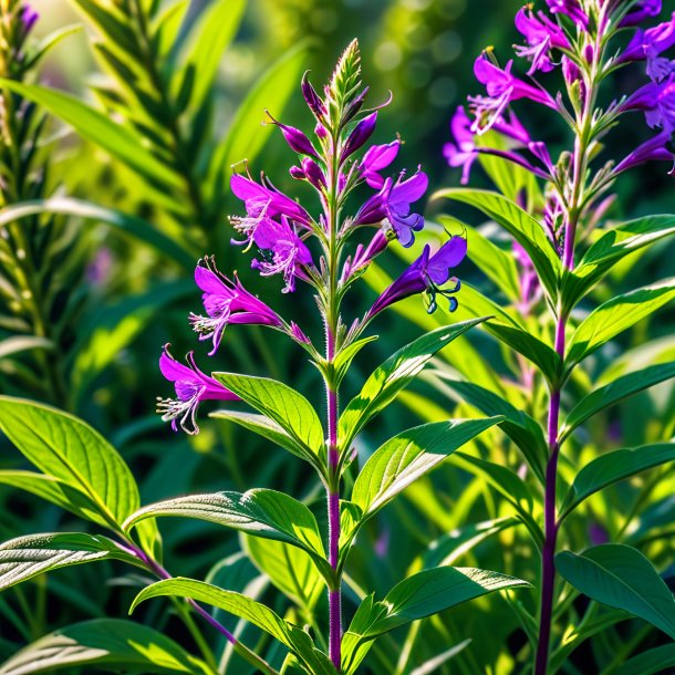 Depiction of a green willowherb, purple