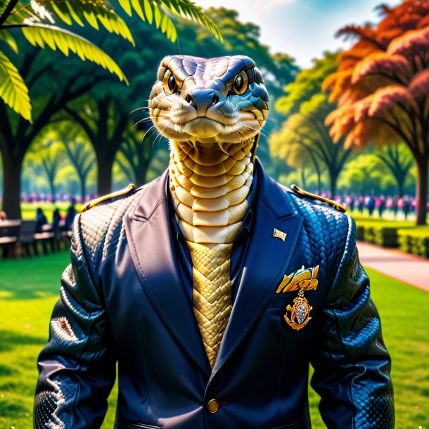 Picture of a king cobra in a jacket in the park