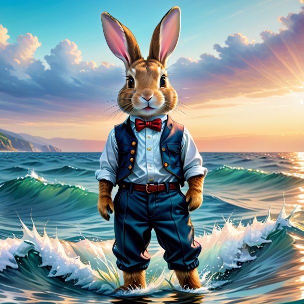 Drawing of a rabbit in a trousers in the sea