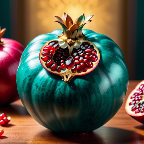 Depicting of a teal pomegranate