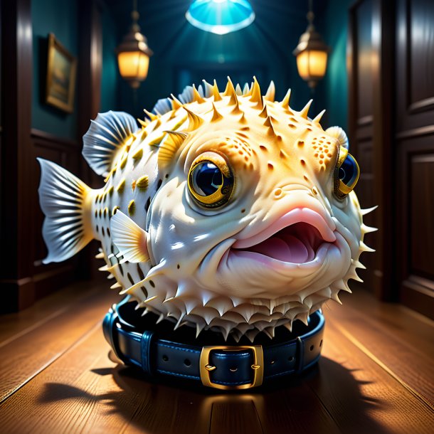 Illustration of a pufferfish in a belt in the house