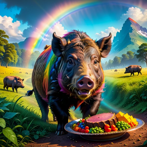 Image of a eating of a boar on the rainbow