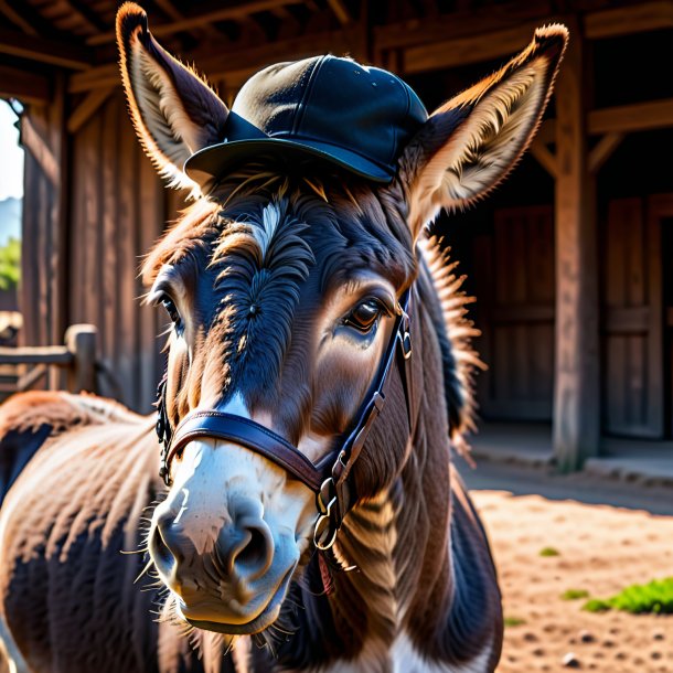 Pic of a donkey in a black cap