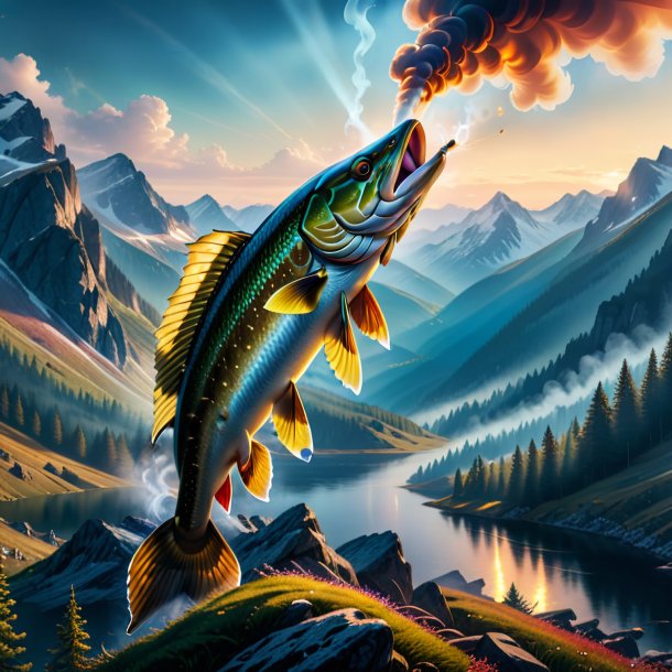 Photo of a smoking of a pike in the mountains