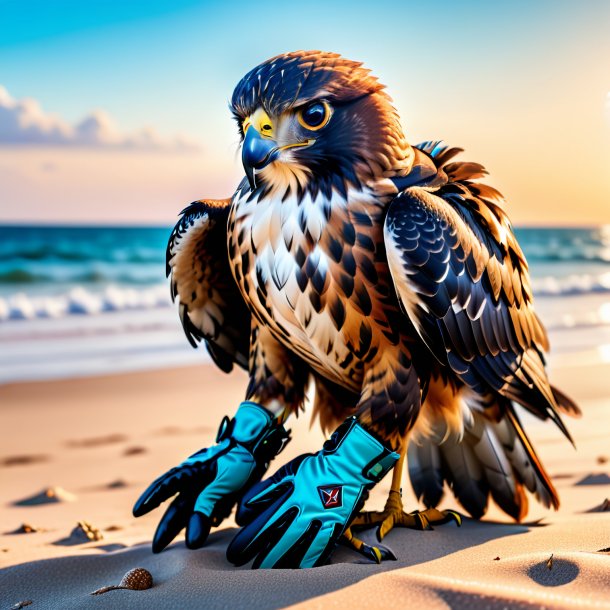 Photo d'un faucon dans un gants sur la plage