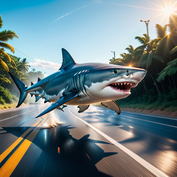 Picture of a jumping of a shark on the road