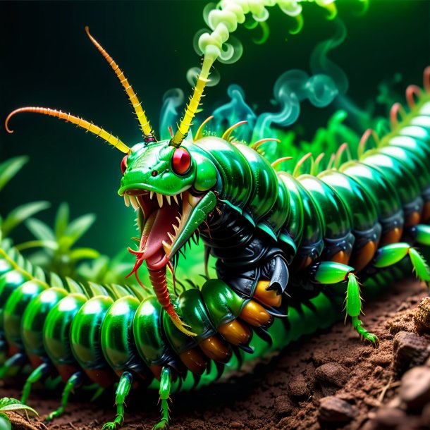 Pic of a green smoking centipede