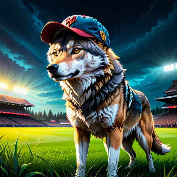 Drawing of a wolf in a cap on the field