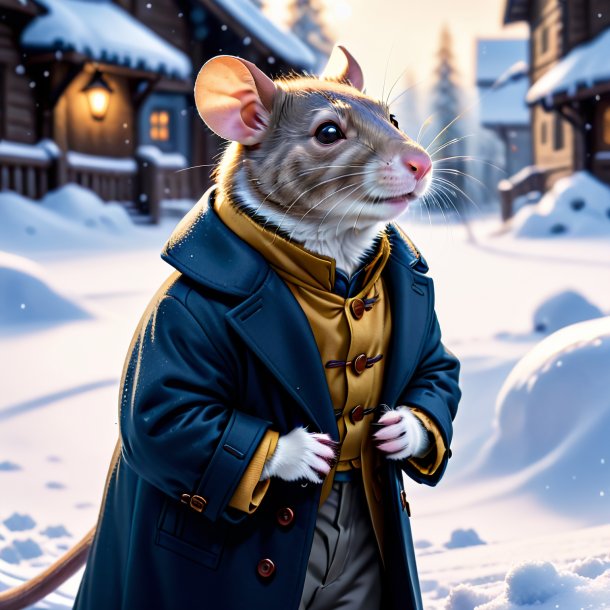 Image of a rat in a coat in the snow