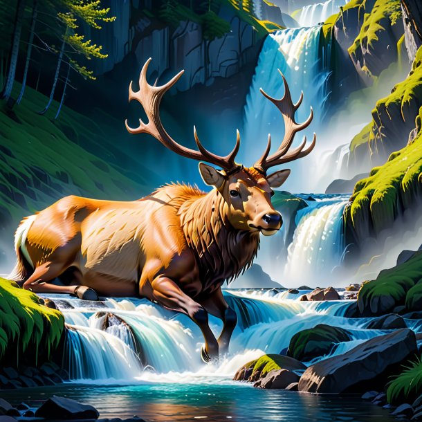 Pic d'un sommeil d'un wapiti dans la cascade