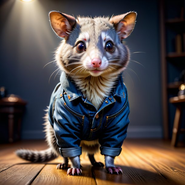 Photo d'un opossum dans un jean gris