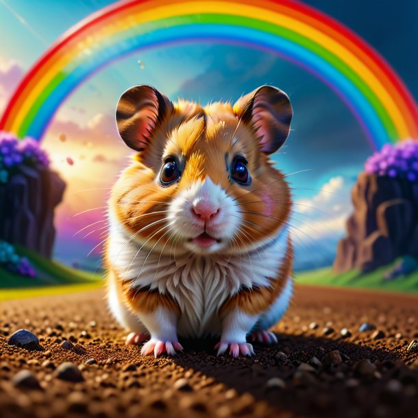 Photo d'une attente d'un hamster sur l'arc-en-ciel