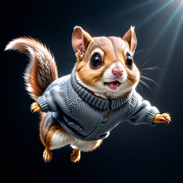 Image of a flying squirrel in a gray sweater