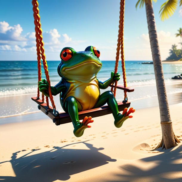 Image of a swinging on a swing of a frog on the beach