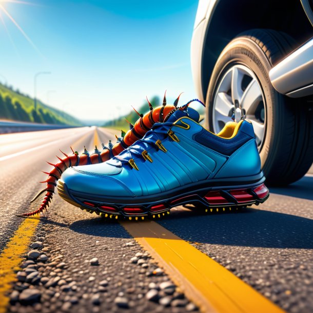 Image d'un centipede dans une chaussure sur l'autoroute