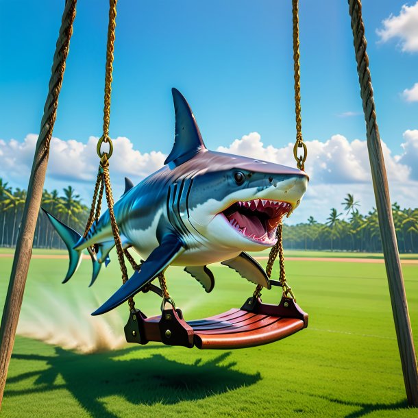 Image of a swinging on a swing of a hammerhead shark on the field