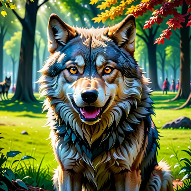 Image of a crying of a wolf in the park