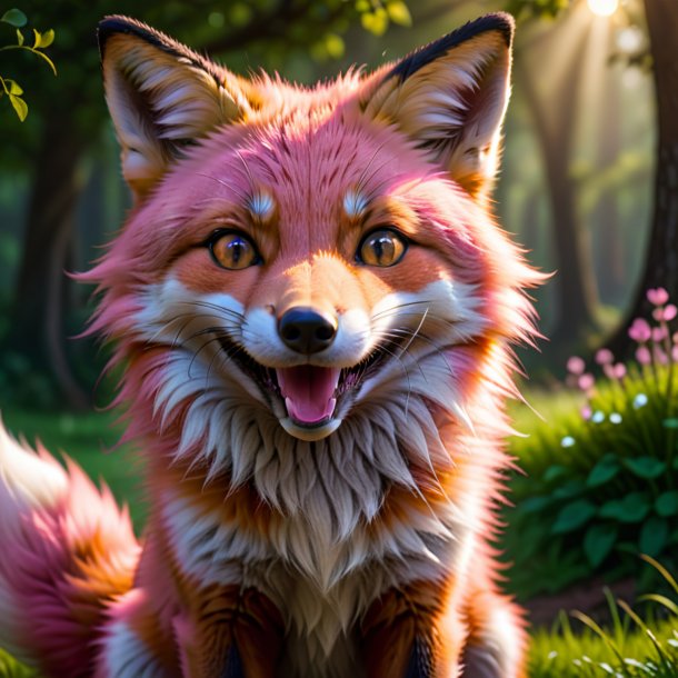 Pic d'un renard souriant rose