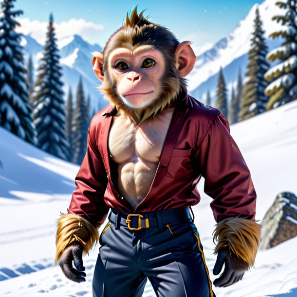 Photo of a monkey in a trousers in the snow