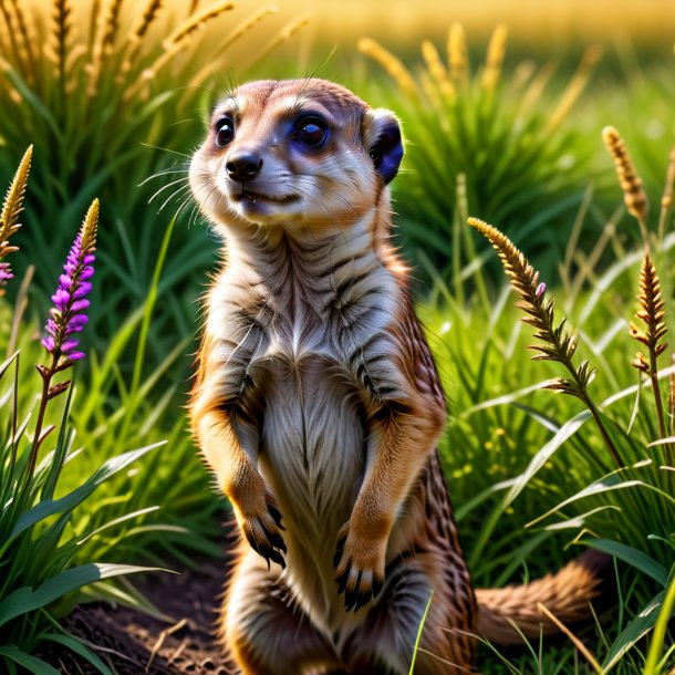 Pic of a drinking of a meerkat in the meadow