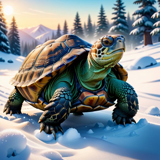 Illustration of a tortoise in a vest in the snow