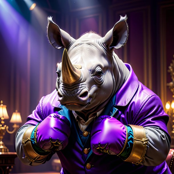 Picture of a rhinoceros in a purple gloves