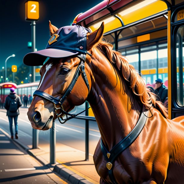 Desenho de um cavalo em um boné na parada de ônibus