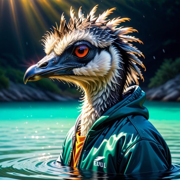 Drawing of a emu in a hoodie in the water