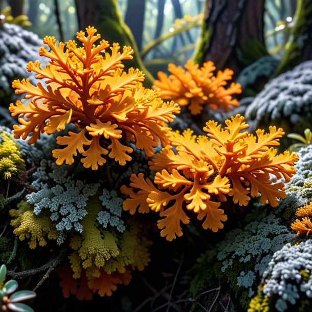 Fotos de um líquen laranja