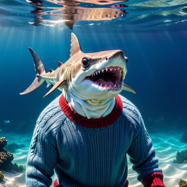 Picture of a hammerhead shark in a sweater in the water